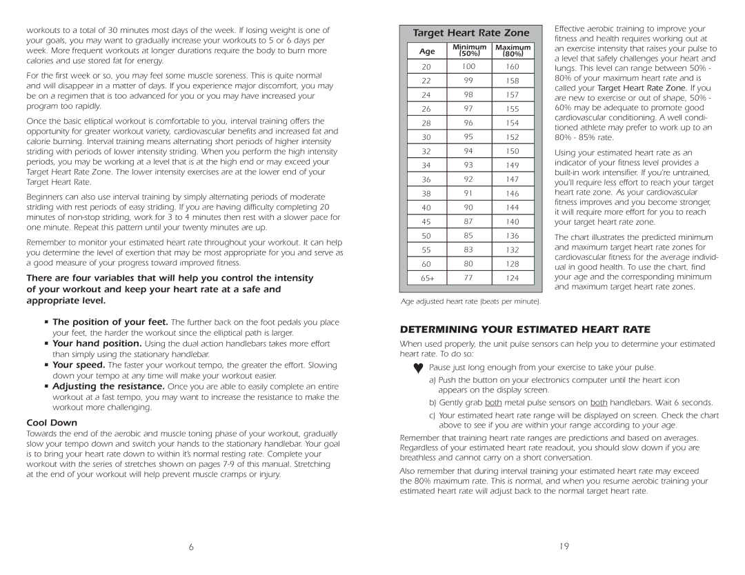 Fitness Quest 4100HR/A manual Determining Your Estimated Heart Rate, Cool Down 