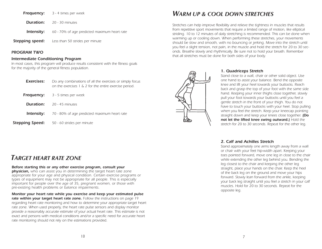 Fitness Quest 4100HR/A manual Target Heart Rate Zone, Warm UP & Cool Down Stretches, Intermediate Conditioning Program 