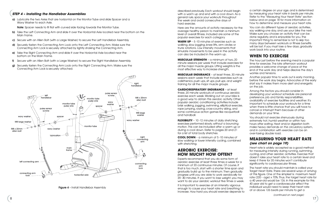 Fitness Quest 475u manual Aerobic Exercise HOW MUCH? HOW OFTEN?, When to Exercise, Measuring Your Heart Rate, See chart on 