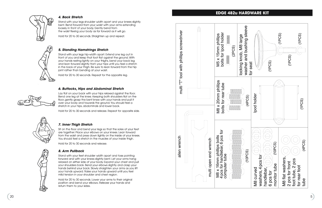 Fitness Quest 482u Back Stretch, Standing Hamstrings Stretch, Buttocks, Hips and Abdominal Stretch, Inner Thigh Stretch 