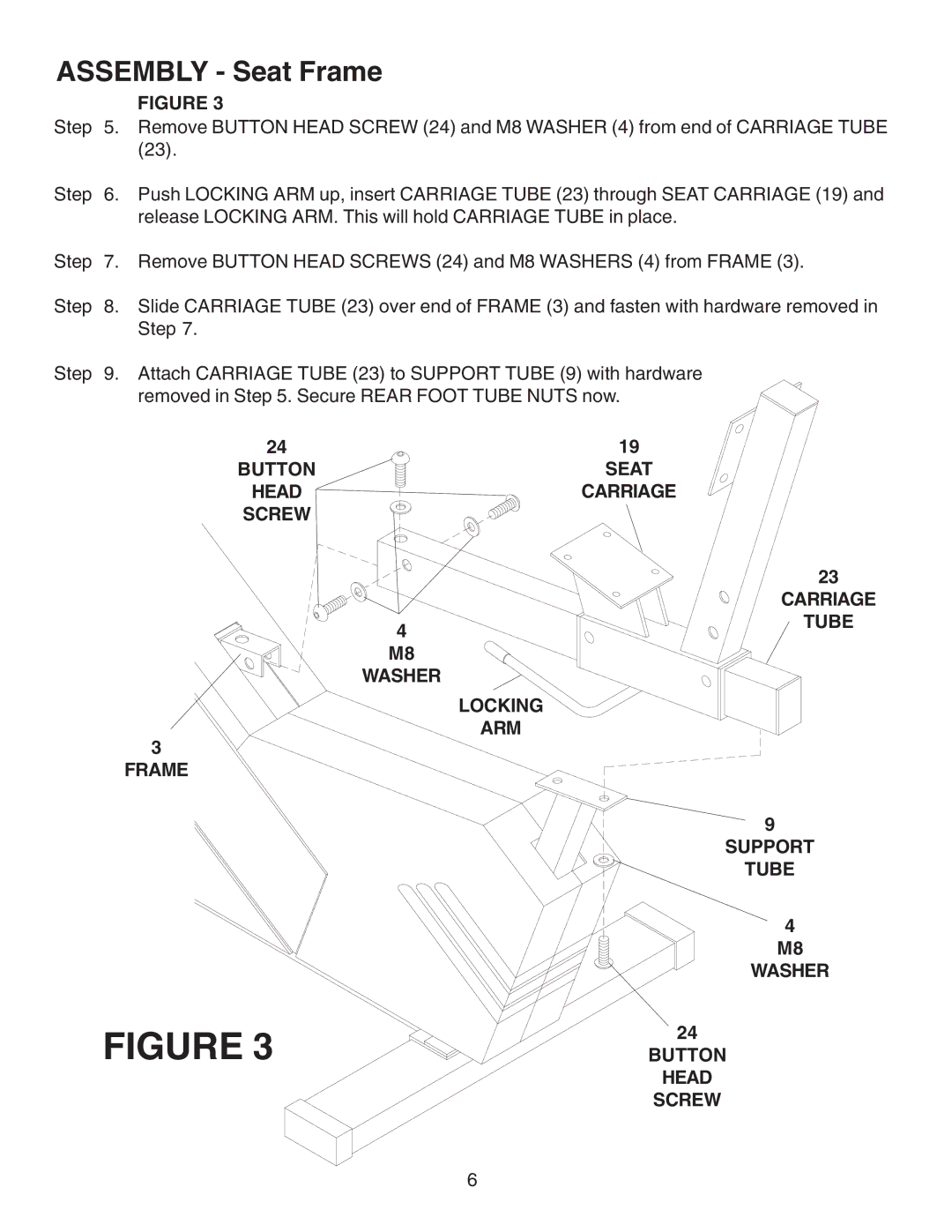 Fitness Quest 491pr manual Button, Assembly Seat Frame 