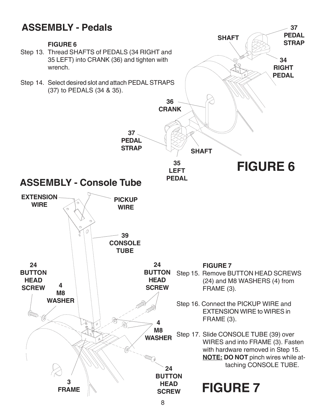 Fitness Quest 491pr manual Assembly Pedals, Assembly Console Tube 