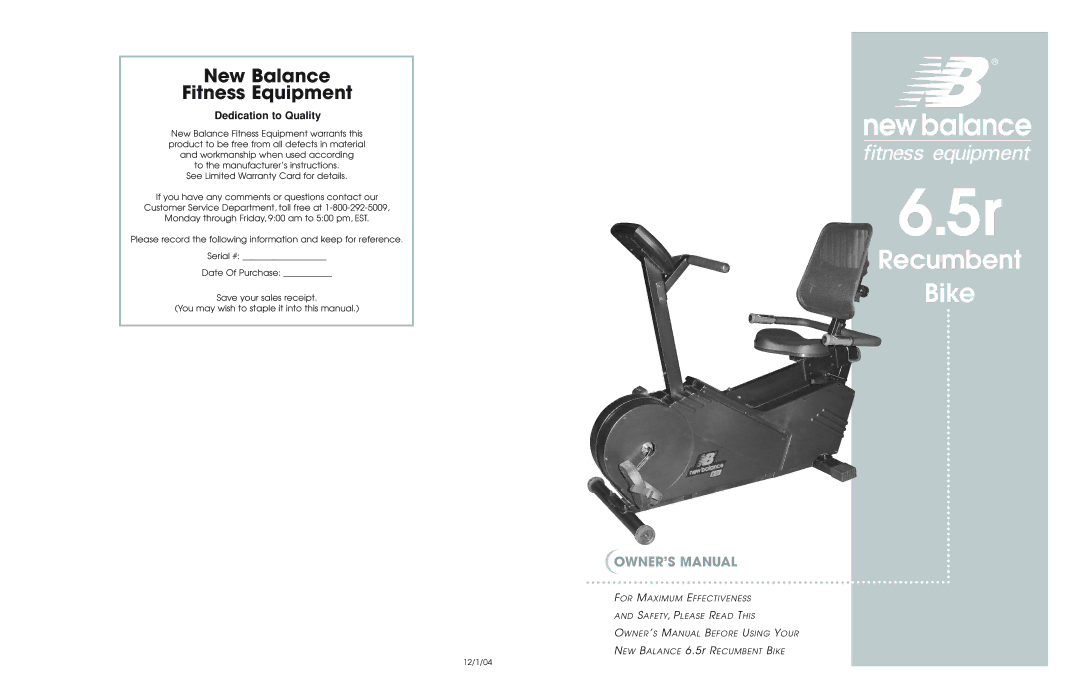 Fitness Quest 6.5r manual Recumbent Bike 