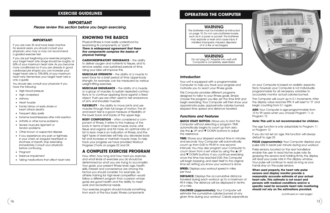 Fitness Quest 6.5r manual Exercise Guidelines, Operating the Computer, Knowing the Basics, Complete Exercise Program 