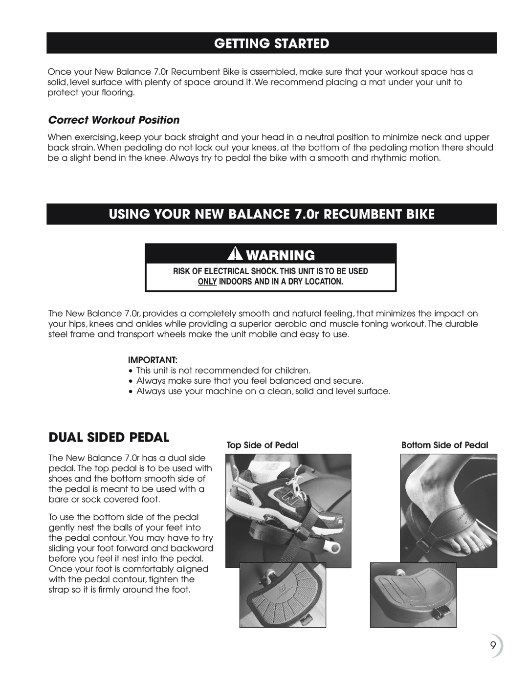 Fitness Quest 7.0r manual Getting Started, Dual Sided Pedal, Correct Workout Position 