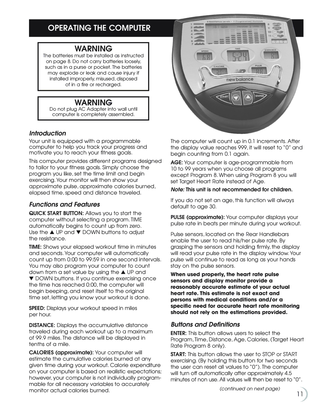 Fitness Quest 7.0r manual Operating the Computer 