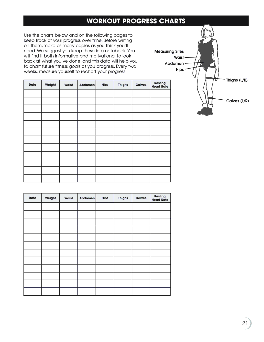 Fitness Quest 7.0r manual Workout Progress Charts 