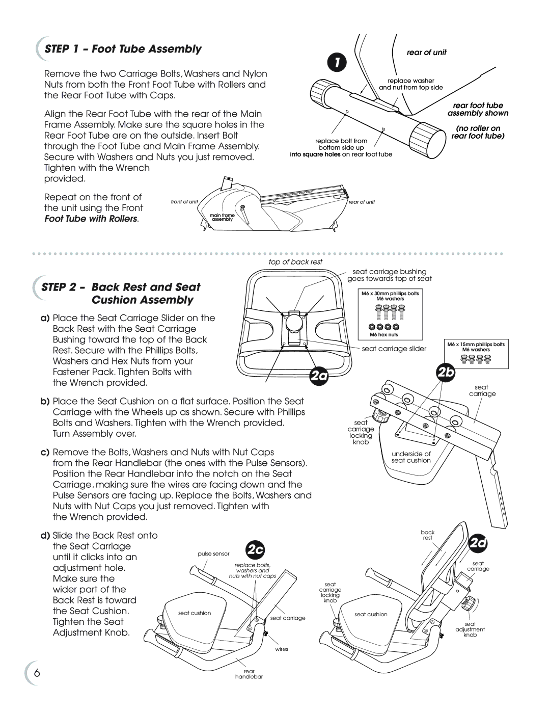 Fitness Quest 7.0r manual Foot Tube Assembly, Back Rest and Seat Cushion Assembly 