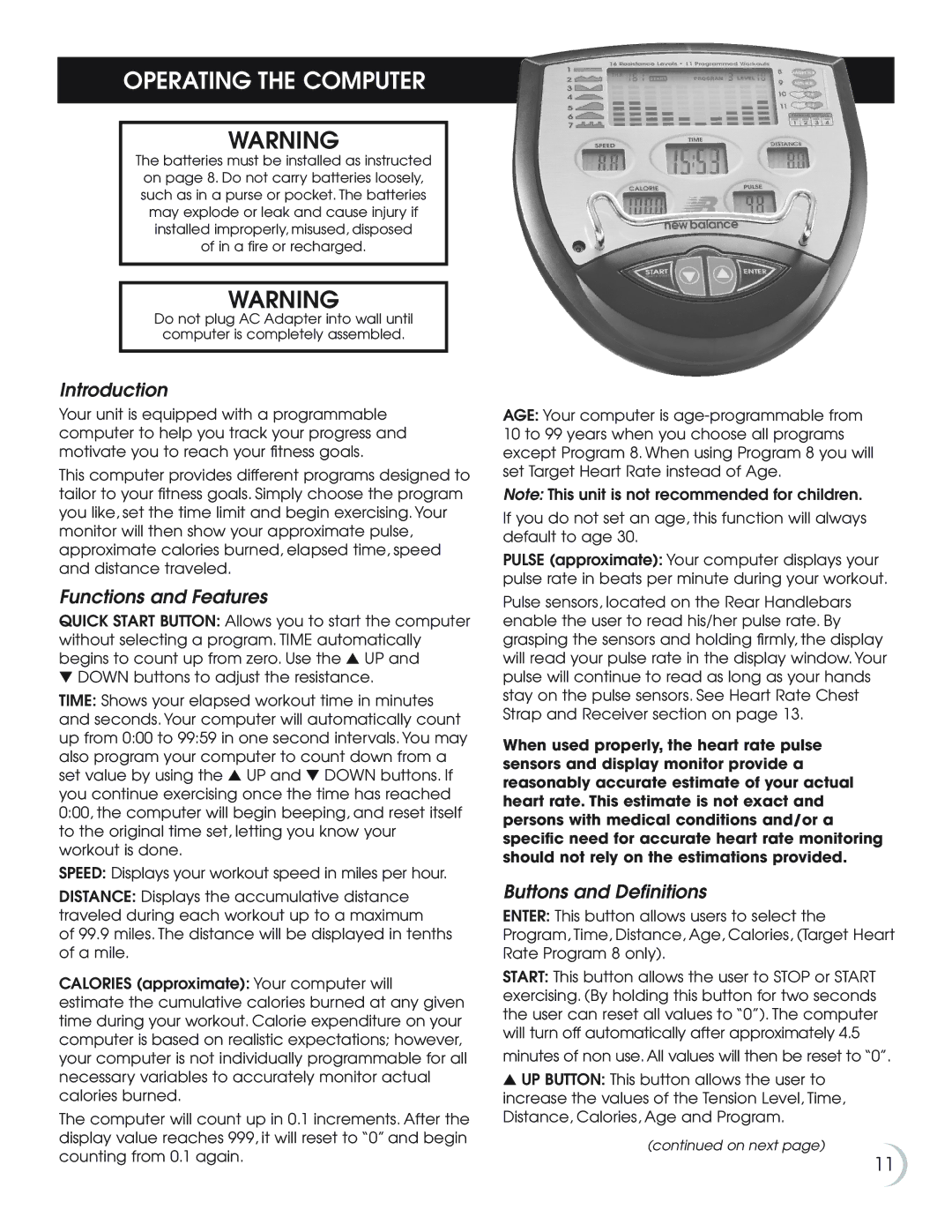 Fitness Quest 7.5r manual Operating the Computer 