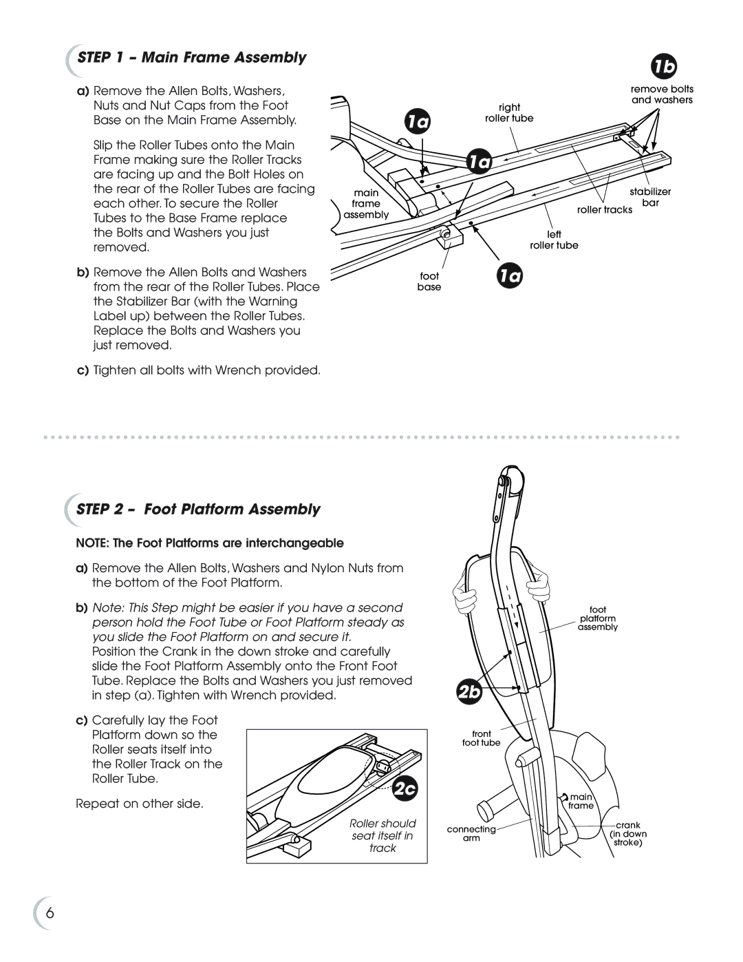 Fitness Quest 9.5e manual Main Frame Assembly, Foot Platform Assembly 