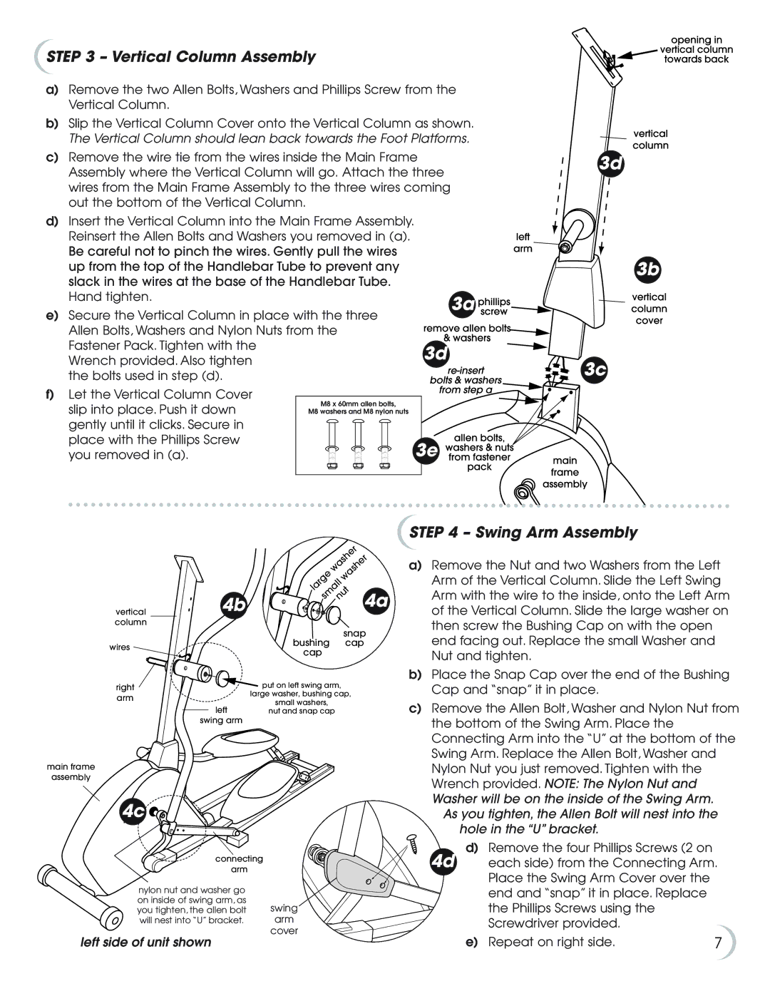 Fitness Quest 9.5e manual Vertical Column Assembly, Swing Arm Assembly 