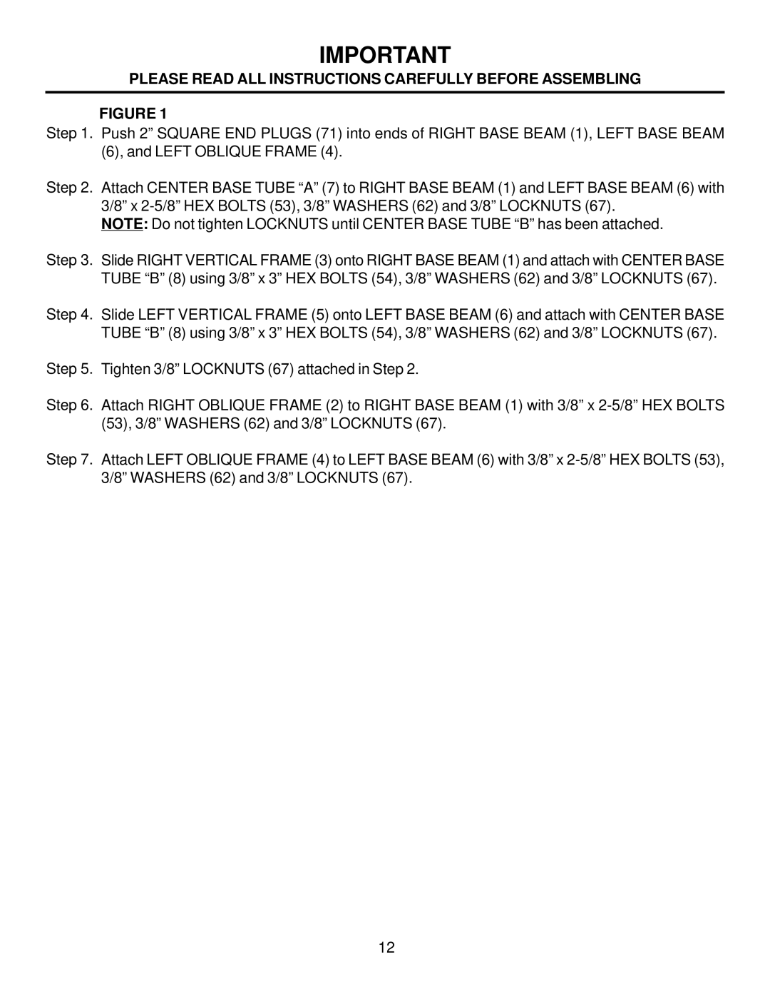 Fitness Quest Brutus 655 manual Please Read ALL Instructions Carefully Before Assembling 