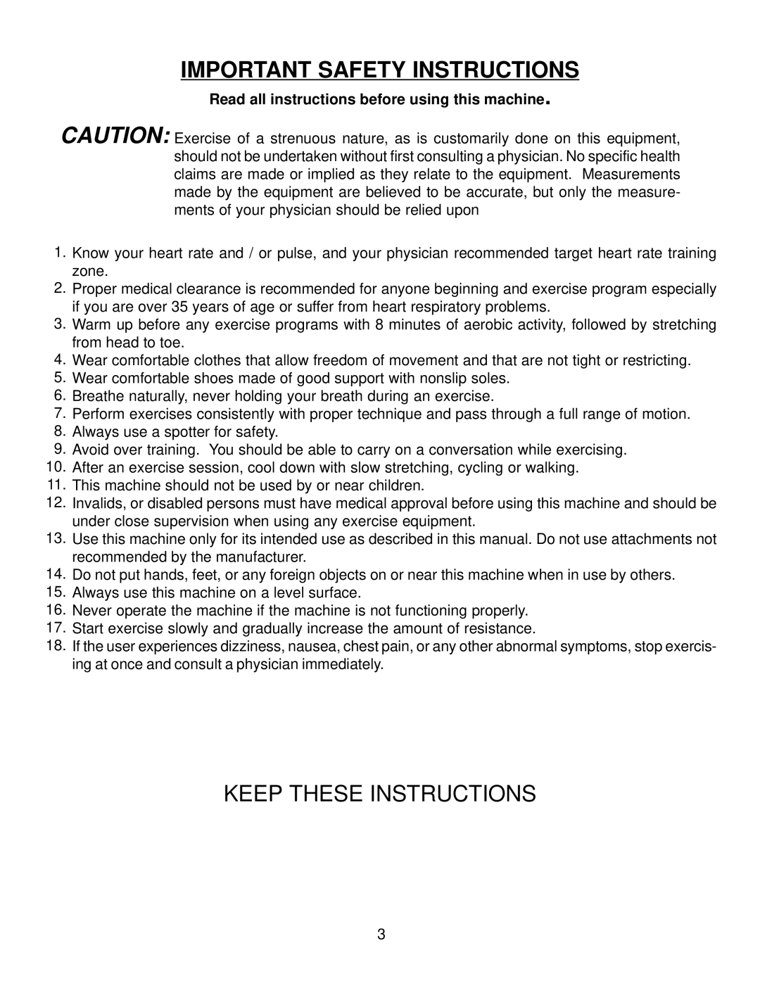 Fitness Quest Brutus 655 manual Important Safety Instructions 