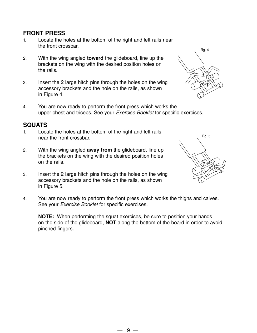 Fitness Quest Gym1000 manual Front Press, Squats, Near the front crossbar 