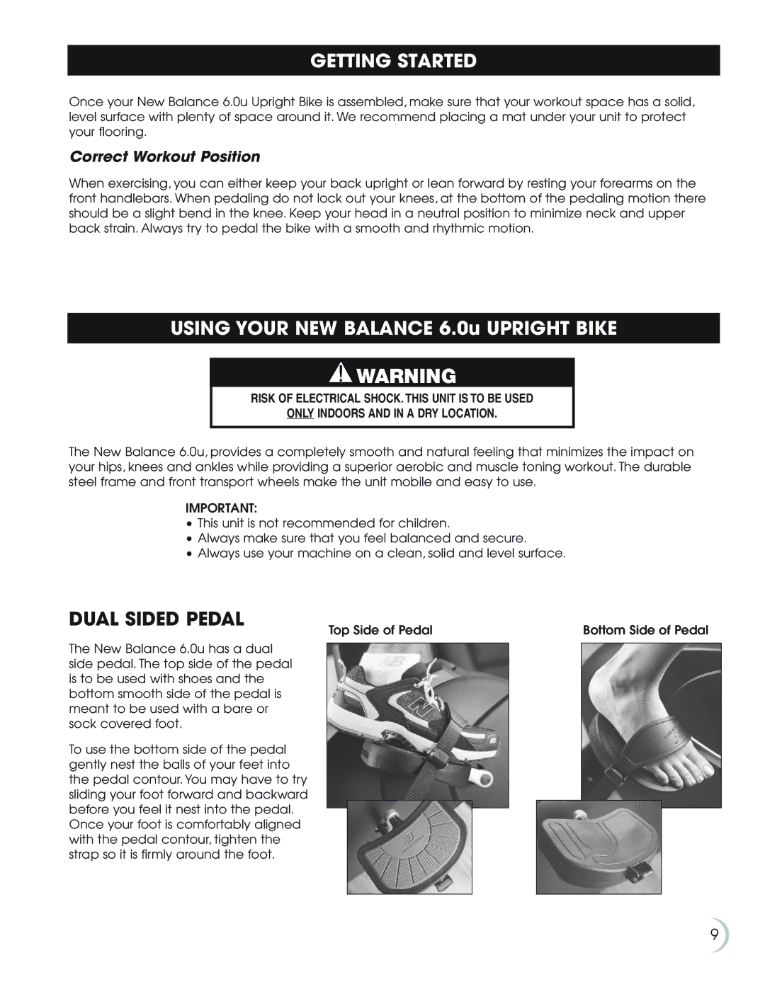 Fitness Quest NBP01060-2 manual Getting Started, Dual Sided Pedal, Correct Workout Position 