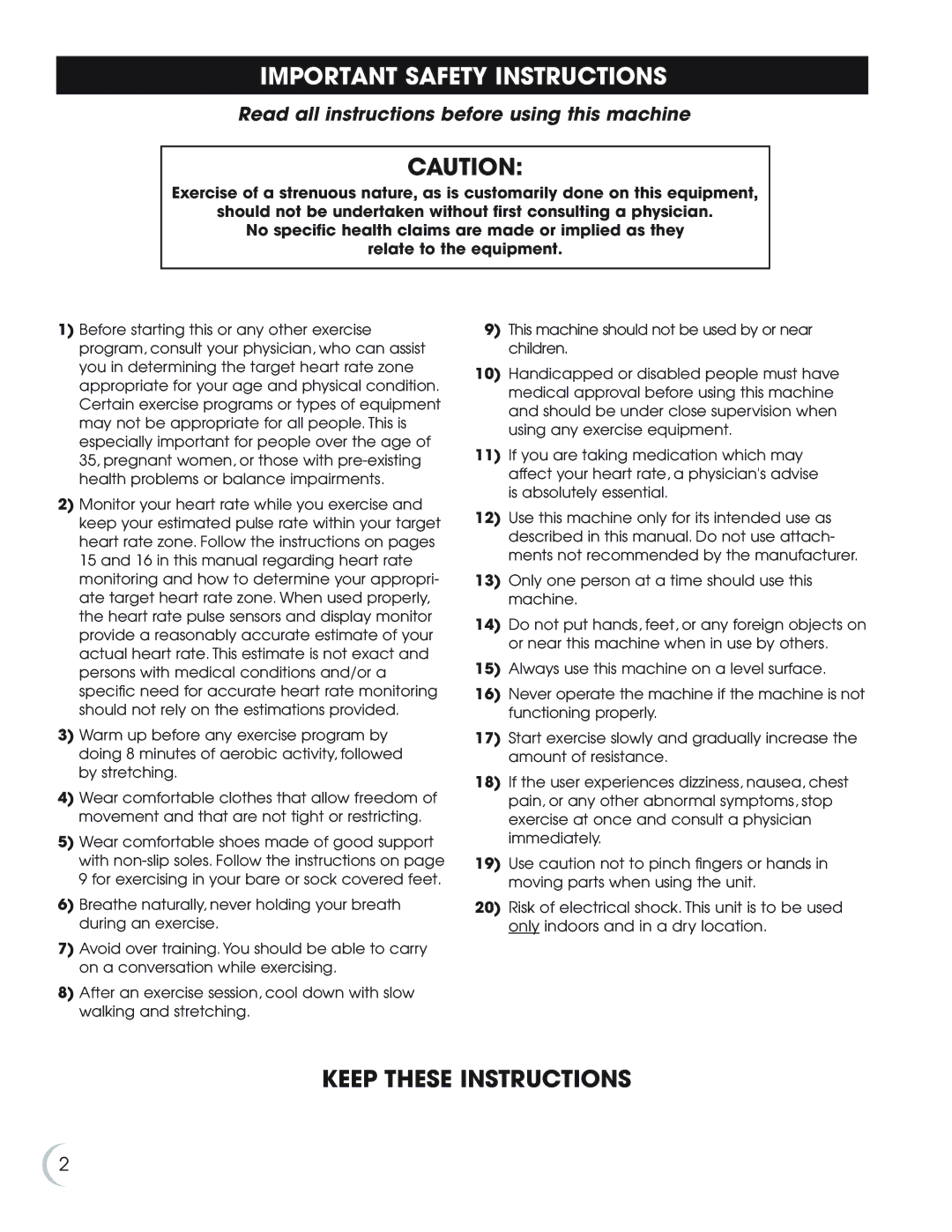 Fitness Quest NBP01060-2 manual Important Safety Instructions, Keep These Instructions 