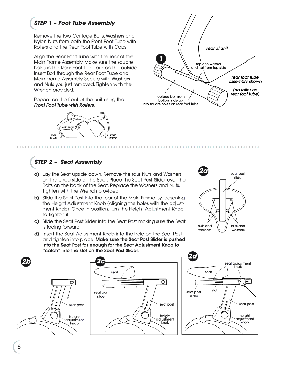 Fitness Quest NBP01060-2 manual Foot Tube Assembly, Seat Assembly 