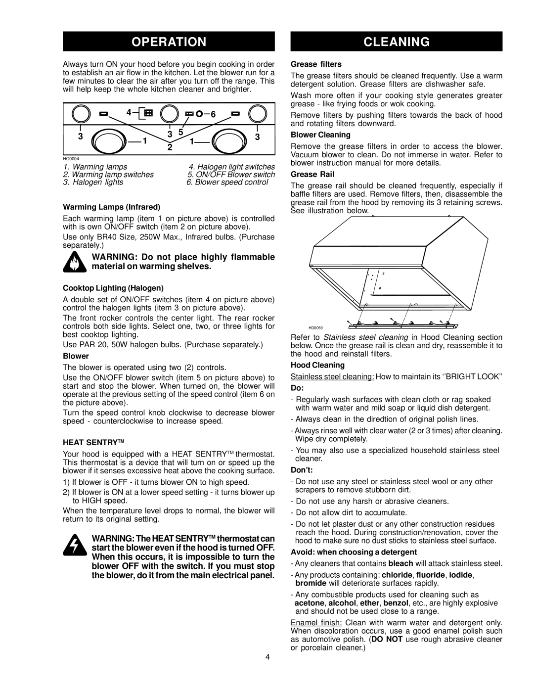 Five Star Ranges FSH301-SS, FSH361-WH, FSH361-BL, FSH361-SS, FSH301-WH, FSH301-BL Operation Cleaning, Heat Sentrytm 