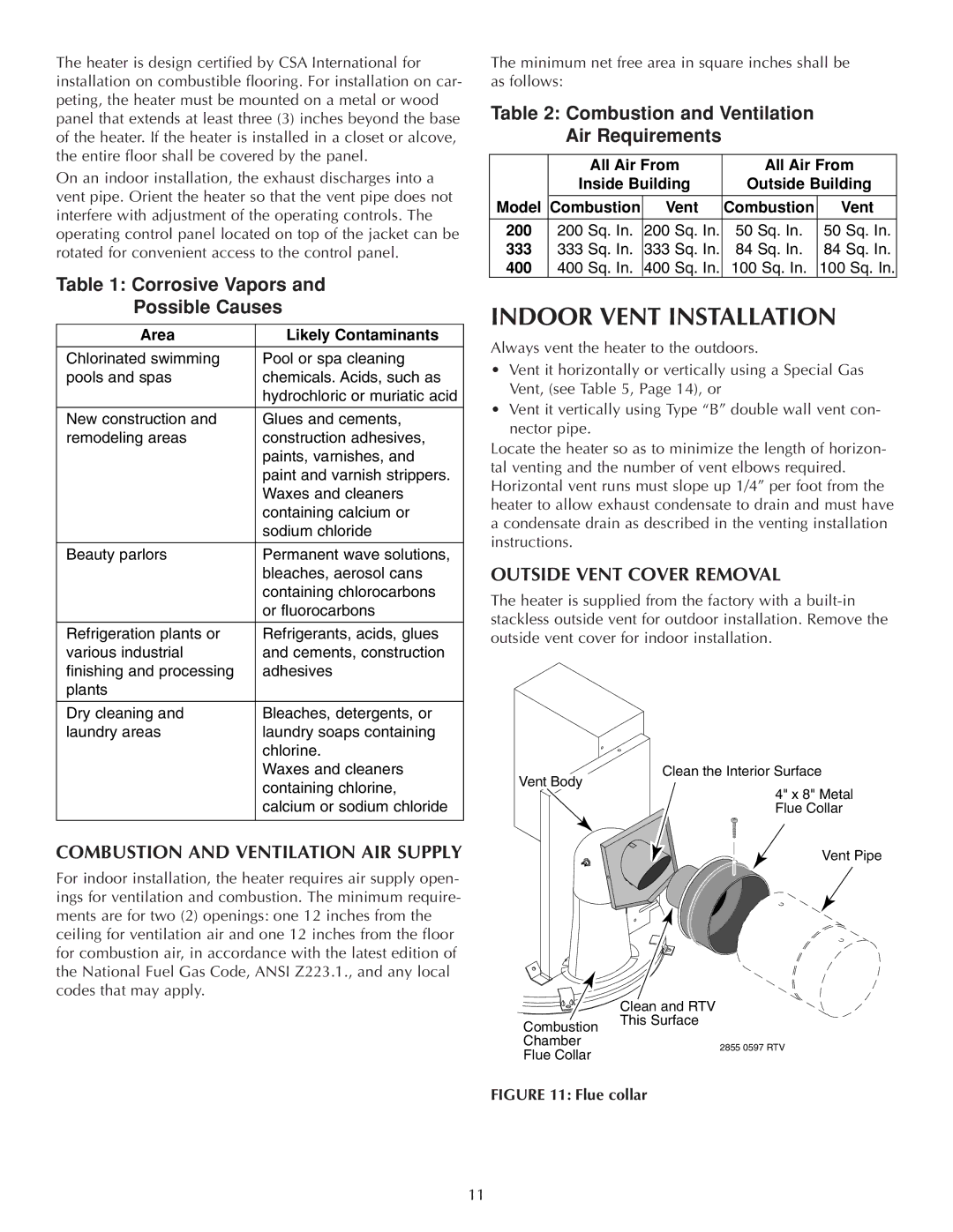 Five Star Sr200na, Sr200lp,, Sr333na, Sr333lp,, Sr400na, Sr400lp Indoor Vent Installation, Outside Vent Cover Removal 