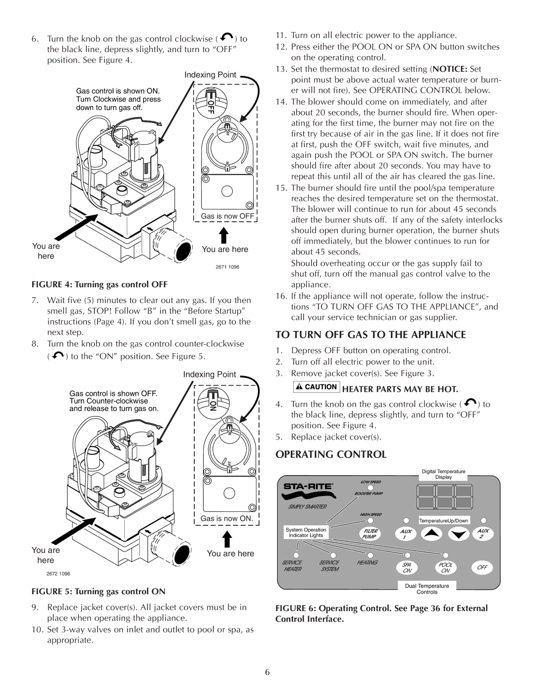 Five Star Sr200na, Sr200lp,, Sr333na, Sr333lp,, Sr400na, Sr400lp To Turn OFF GAS to the Appliance, Operating Control 