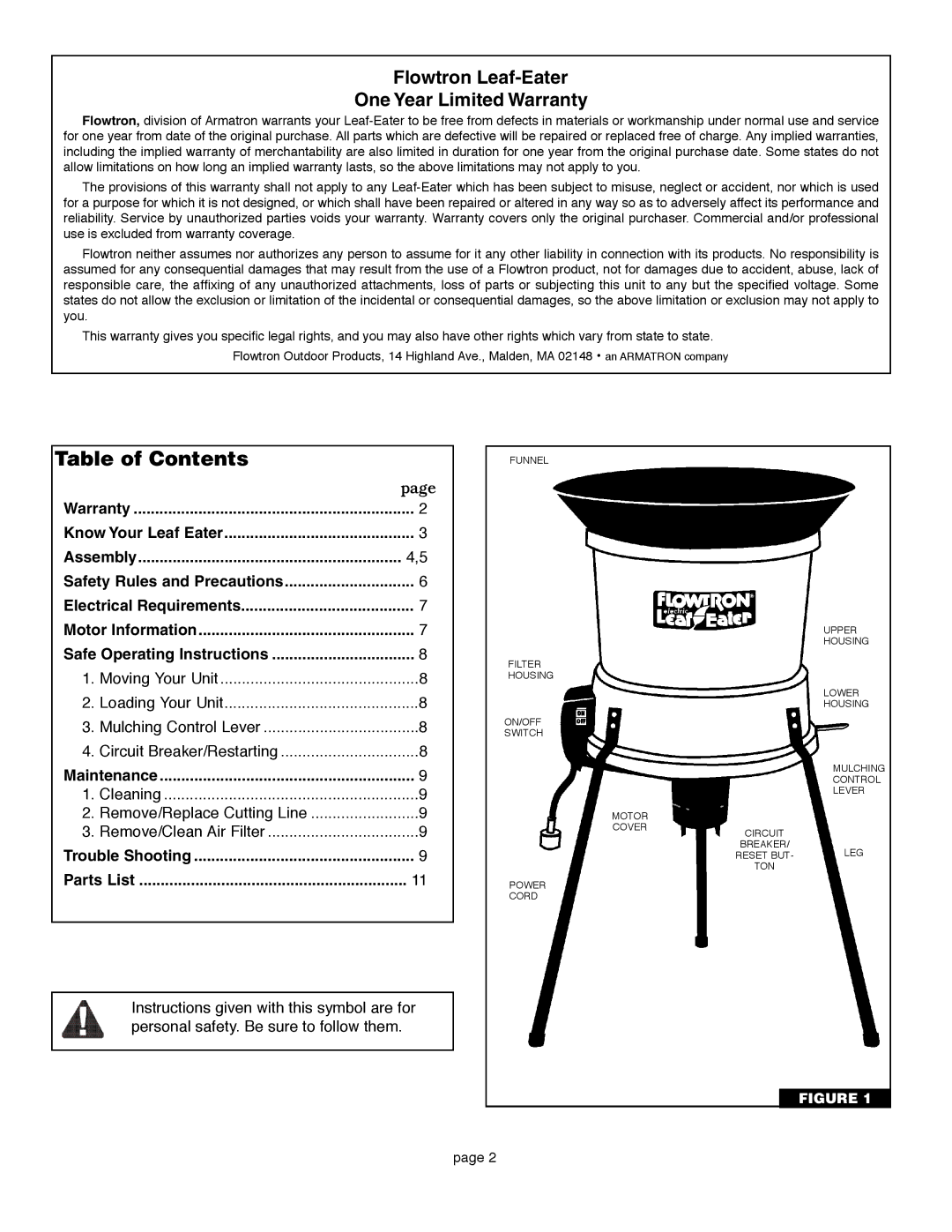 Flowtron Outdoor Products LE-800B owner manual Table of Contents 