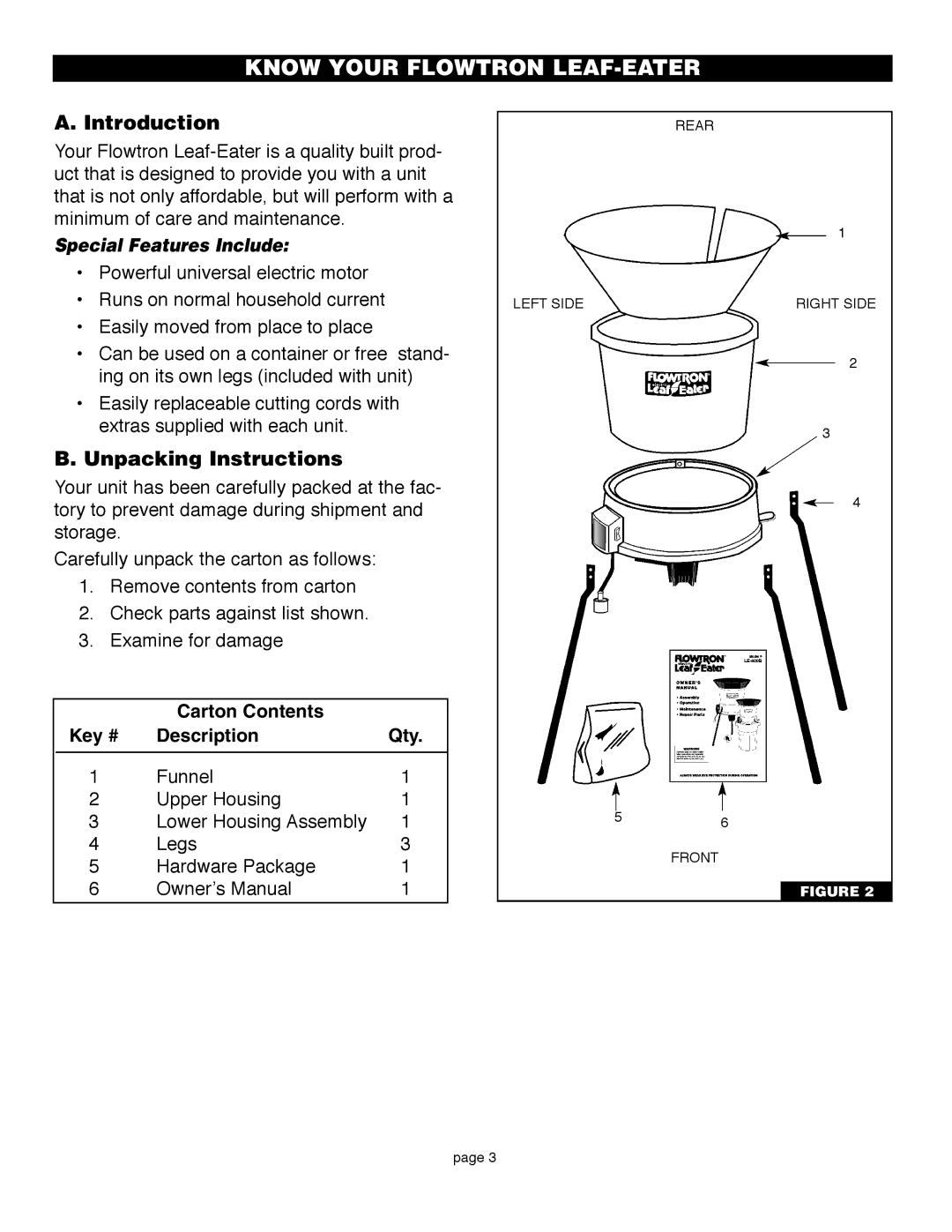 Flowtron Outdoor Products LE-800B owner manual Know Your Flowtron LEAF-EATER, Introduction, Unpacking Instructions 