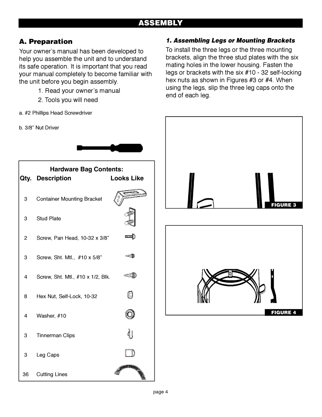 Flowtron Outdoor Products LE-800B owner manual Assembly, Preparation, Assembling Legs or Mounting Brackets 