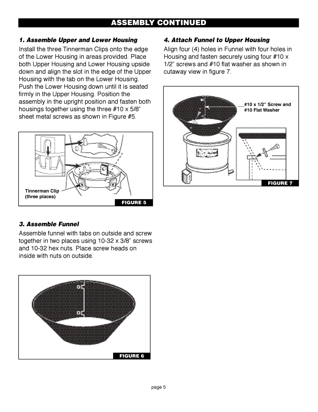 Flowtron Outdoor Products LE-800B Assemble Upper and Lower Housing, Assemble Funnel, Attach Funnel to Upper Housing 