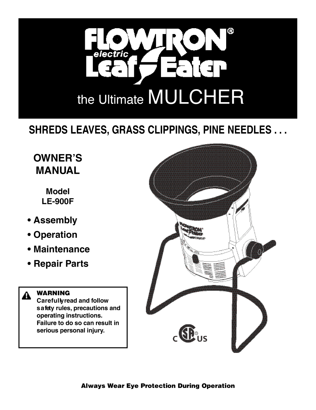 Flowtron Outdoor Products LE-900F owner manual Ultimate Mulcher 