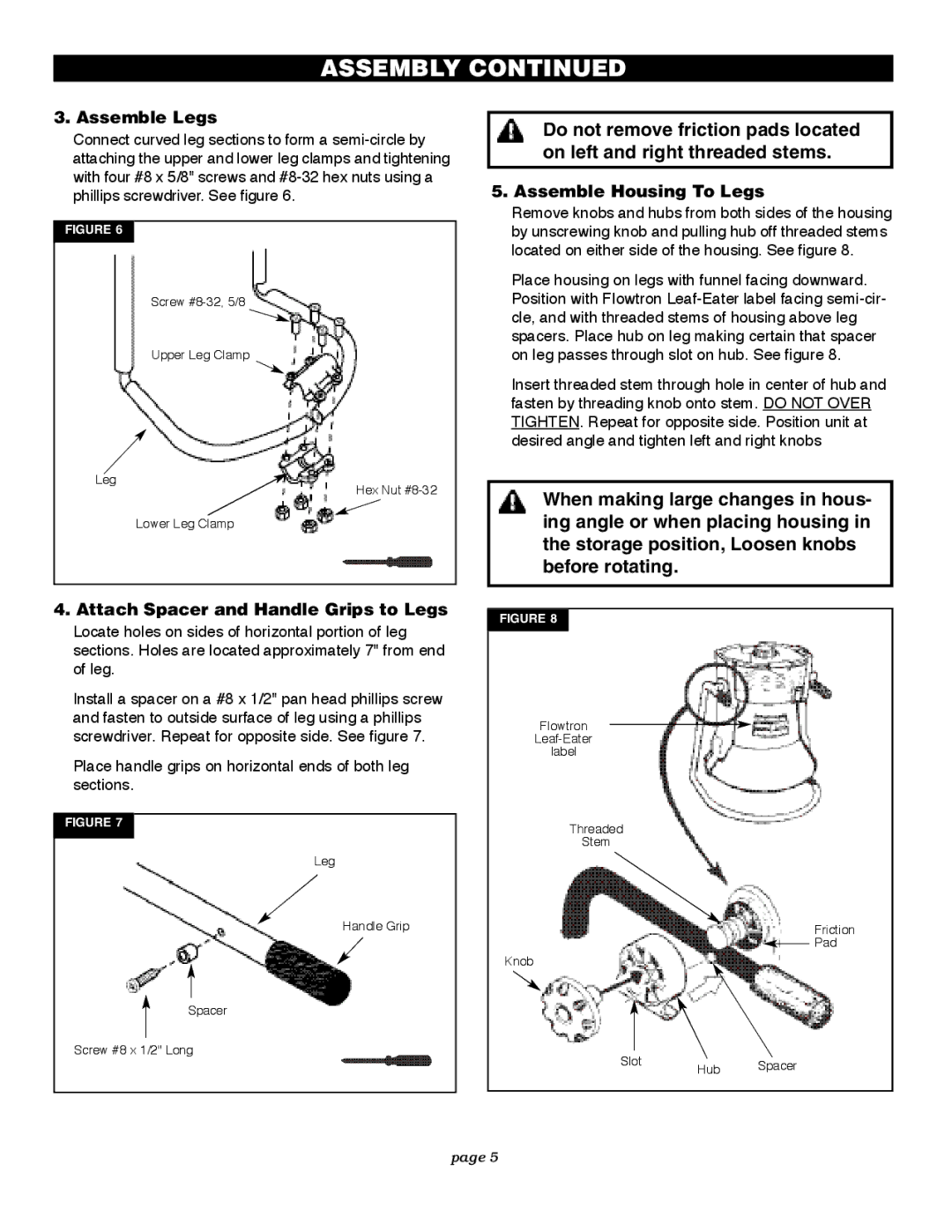 Flowtron Outdoor Products LE-900F Assemble Legs, Attach Spacer and Handle Grips to Legs, Assemble Housing To Legs 