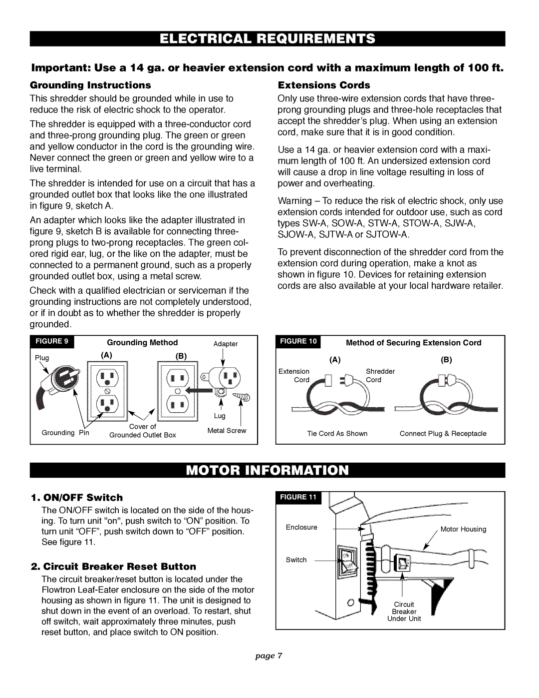 Flowtron Outdoor Products LE-900F owner manual Electrical Requirements, Motor Information 