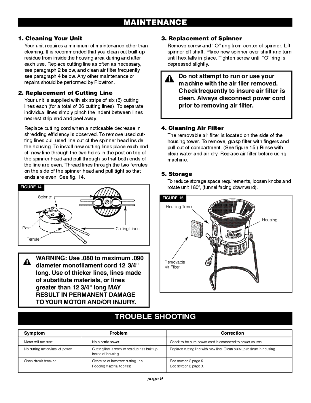 Flowtron Outdoor Products LE-900F owner manual Maintenance 