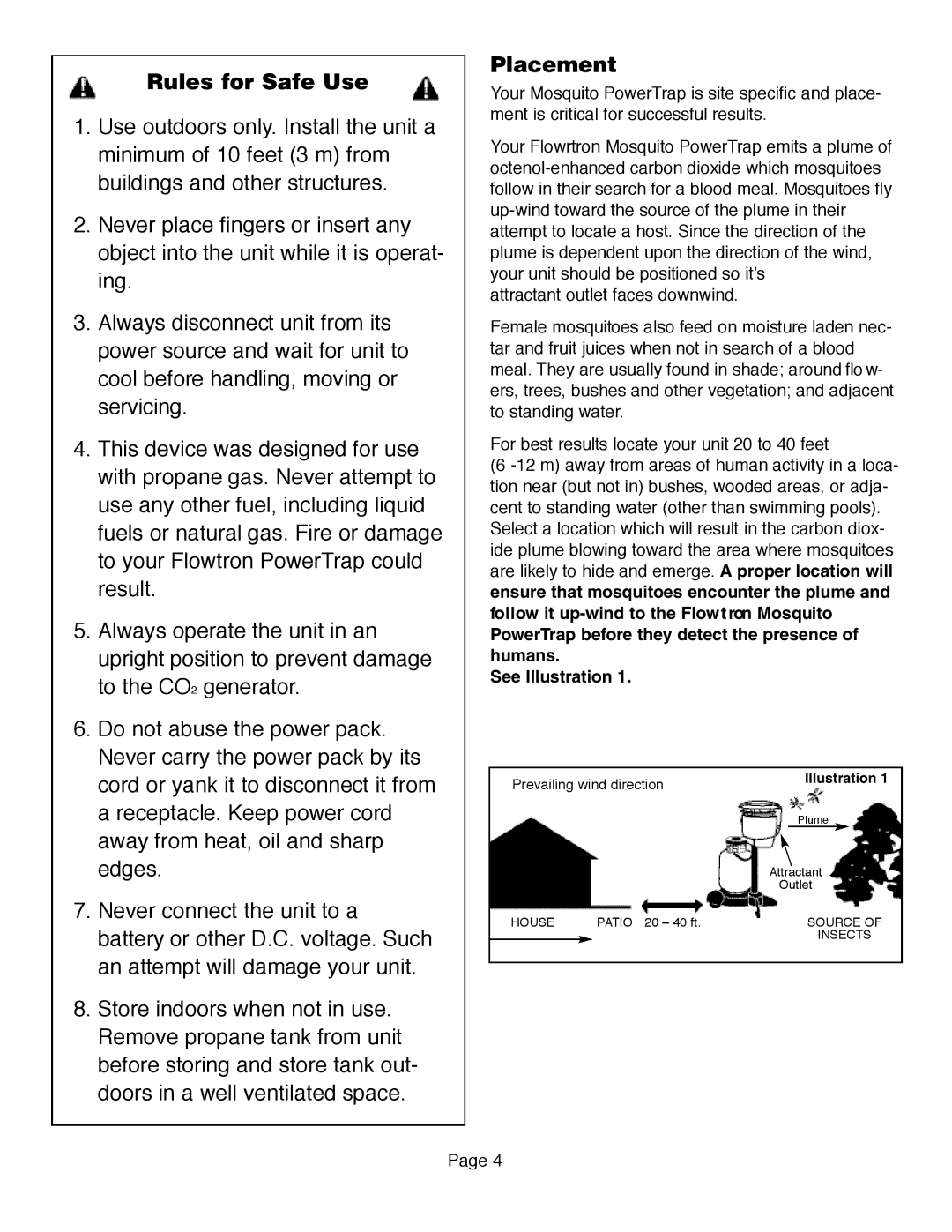 Flowtron Outdoor Products MT-300 Series, MT-200 Series manual Rules for Safe Use, Placement 