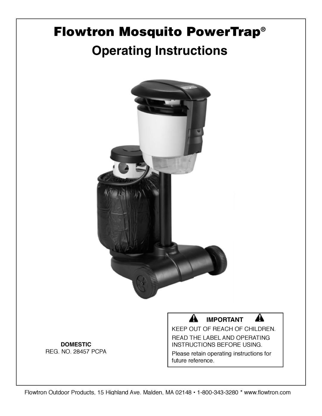 Flowtron Outdoor Products MT-200 Series, MT-300 Series manual Flowtron Mosquito PowerTrap Operating Instructions, Domestic 