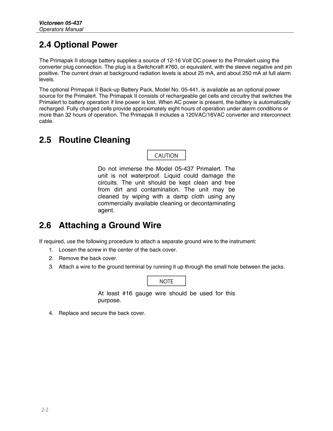 Fluke 05-437 manual Optional Power, Routine Cleaning, Attaching a Ground Wire 