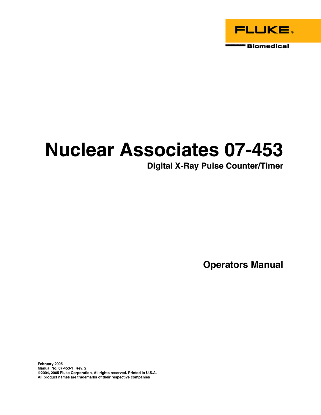 Fluke 07-453 manual Nuclear Associates, Digital X-Ray Pulse Counter/Timer 