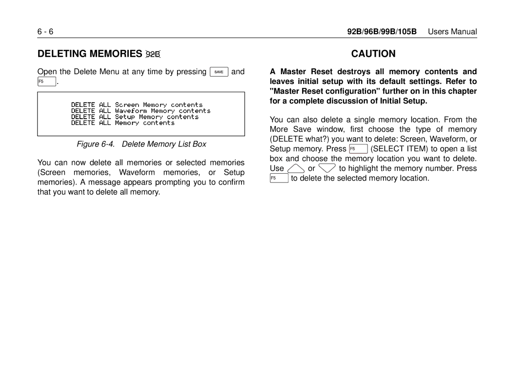 Fluke 105B, 99B manual Deleting Memories, Delete Memory List Box 
