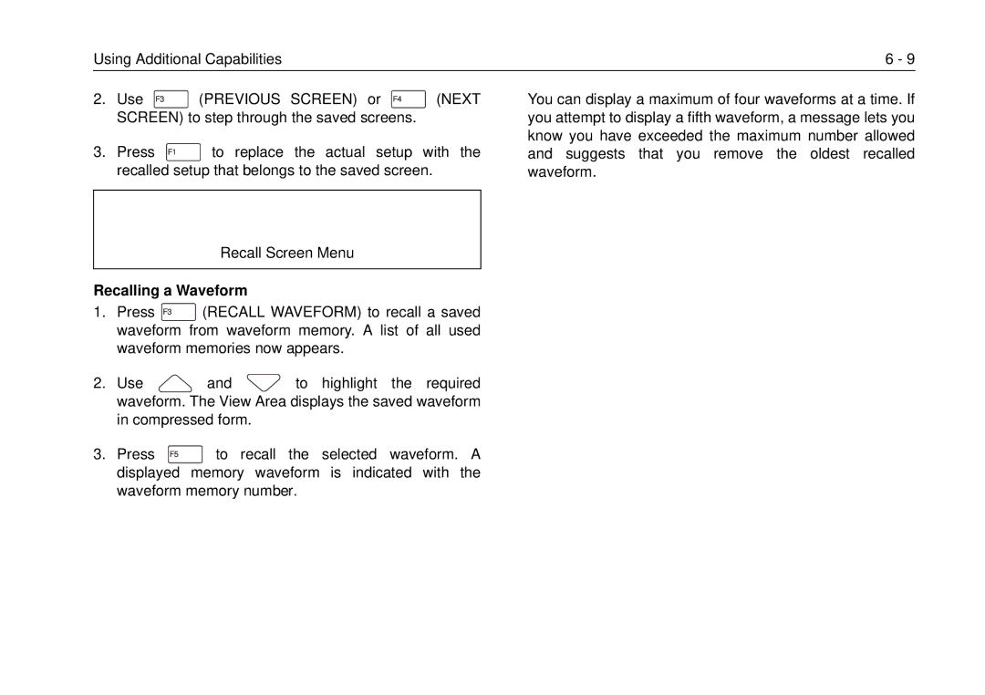 Fluke 99B, 105B manual Recalling a Waveform 