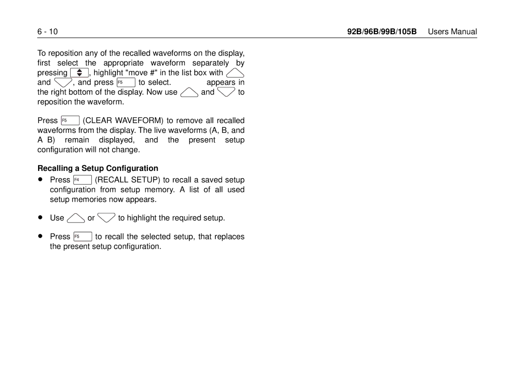 Fluke 105B, 99B manual Recalling a Setup Configuration 