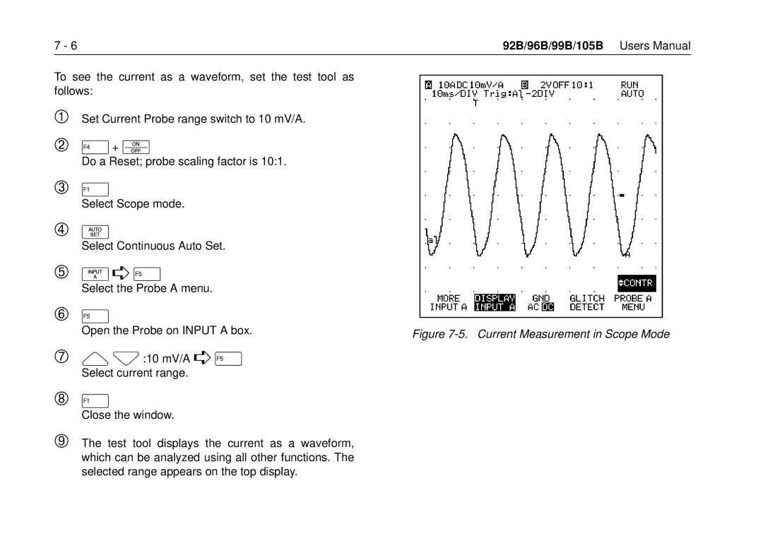 Fluke 99B, 105B manual Current Measurement in Scope Mode 