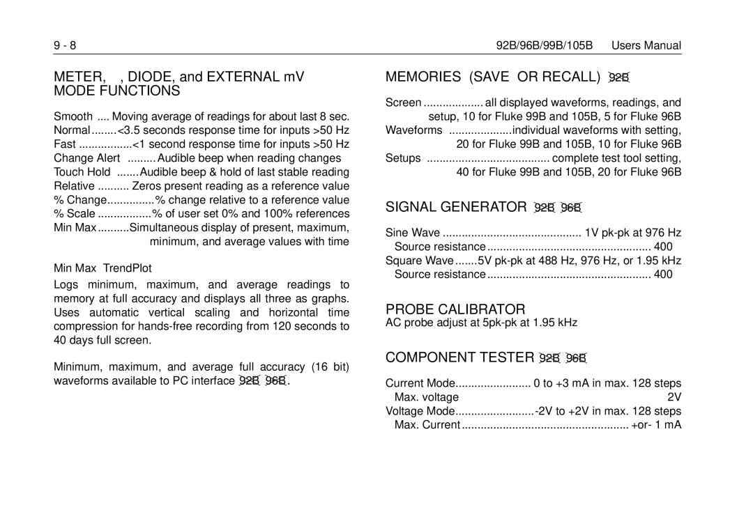 Fluke 99B, 105B manual Probe Calibrator 