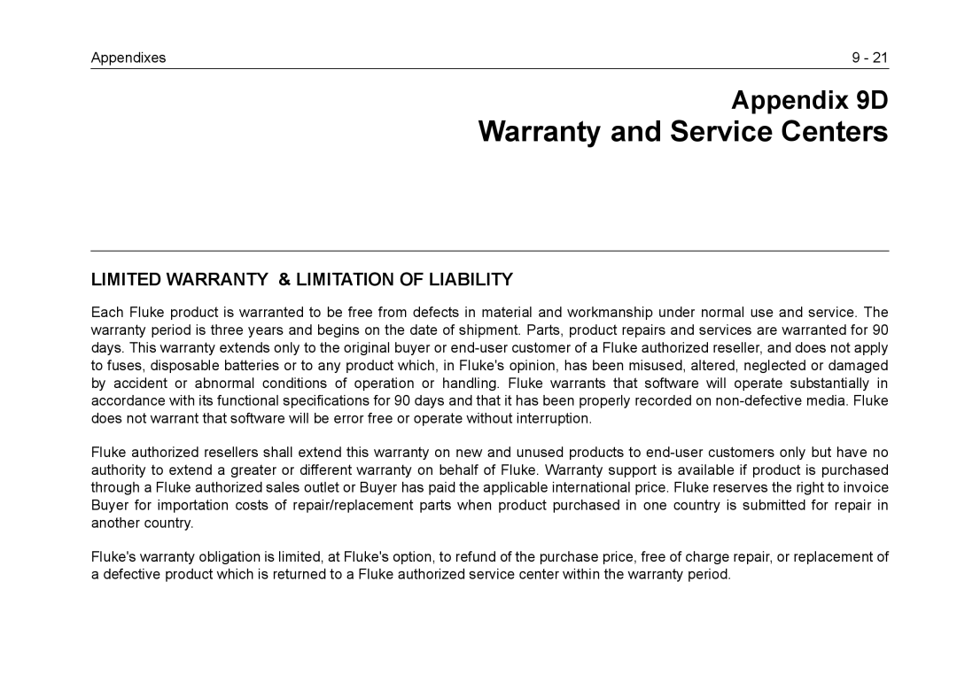 Fluke 99B, 105B manual Warranty and Service Centers 