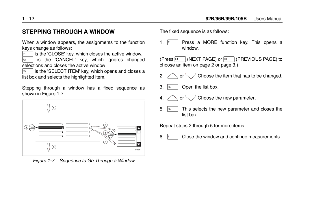 Fluke 105B, 99B manual Stepping Through a Window, Sequence to Go Through a Window 