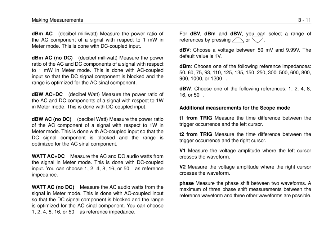 Fluke 99B, 105B manual Additional measurements for the Scope mode 