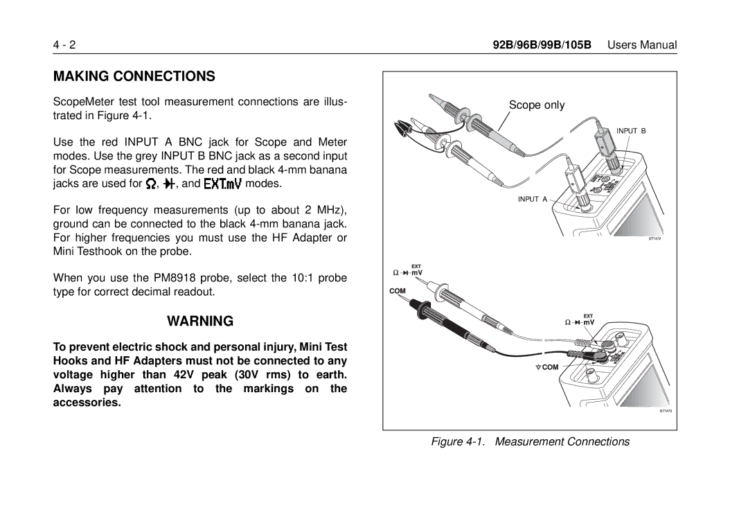 Fluke 105B, 99B manual Making Connections 