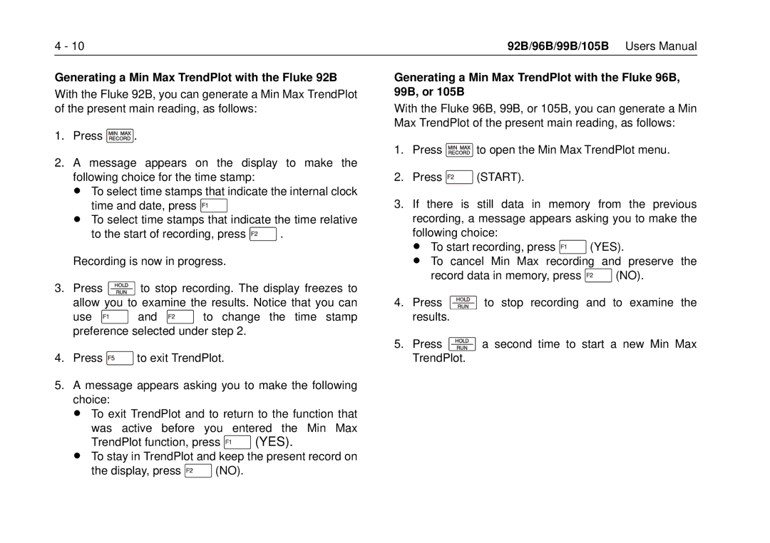 Fluke 105B, 99B manual Generating a Min Max TrendPlot with the Fluke 92B 