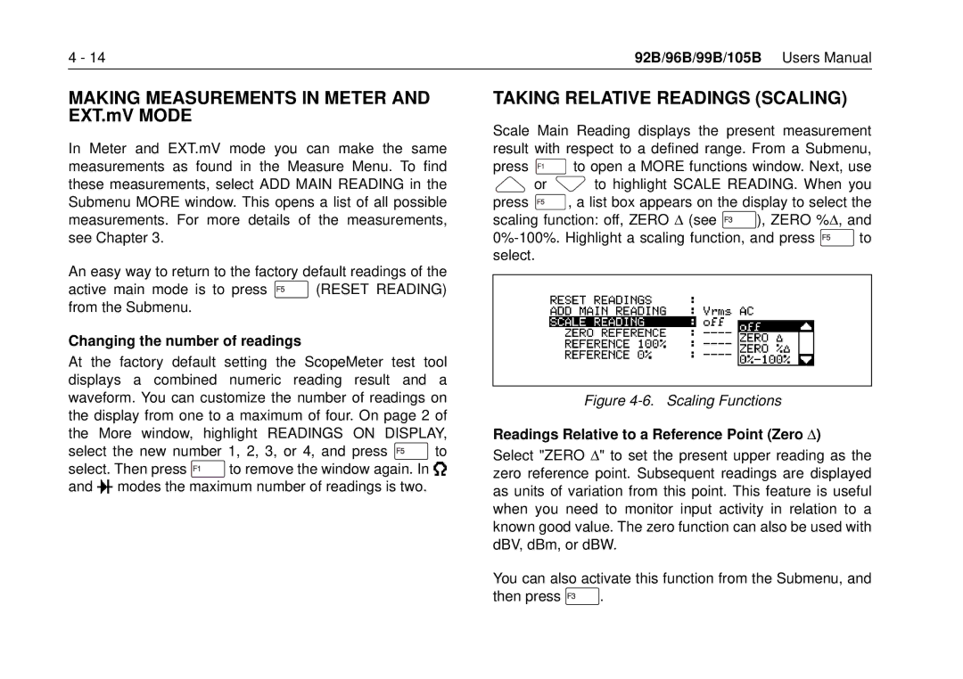 Fluke 105B, 99B manual Taking Relative Readings Scaling, Changing the number of readings 