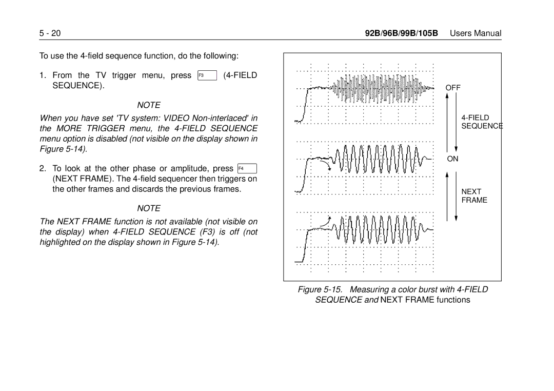 Fluke 105B, 99B manual Measuring a color burst with 4-FIELD 