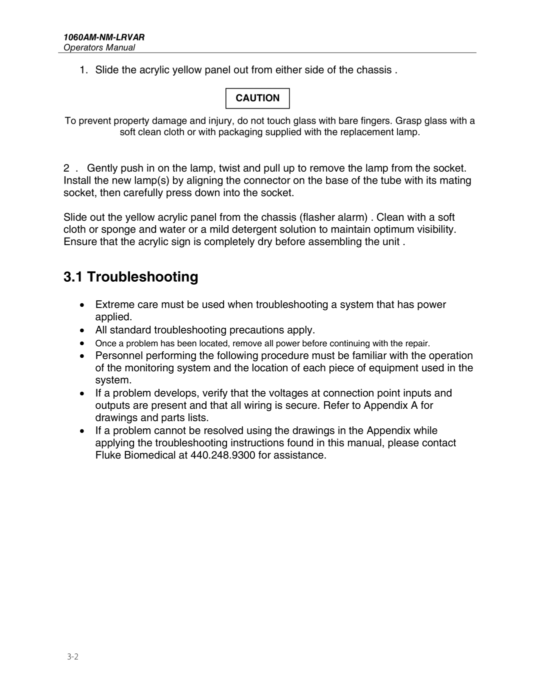 Fluke 1060AM-NM-LRVAR manual Troubleshooting 