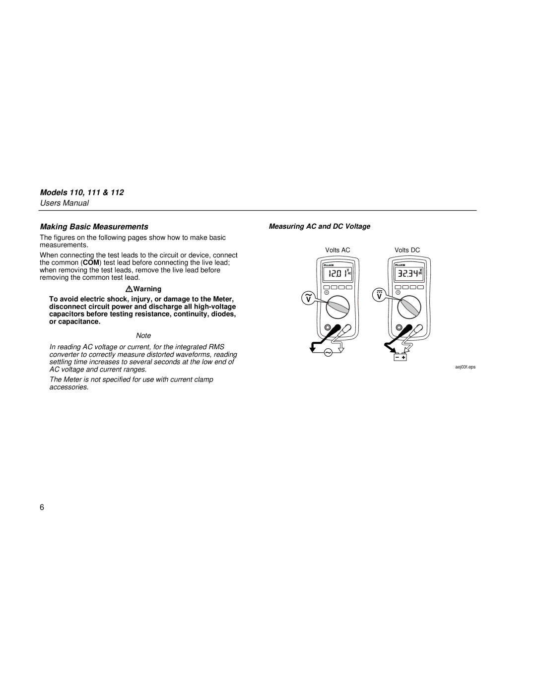 Fluke user manual Models 110, 111 Making Basic Measurements 